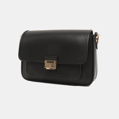 MICHAEL KORS Bradshaw Medium size Black Leather Crossbody Bag Single Shoulder Bag Golden hardware shoulder straps-(SKU)-938489544