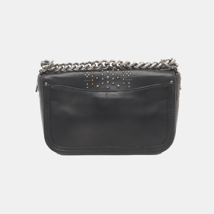 COACH SWAGGER Black Leather Studs Inlay Crossbody Bag Single Shoulder Bag Golden silver ruthenium color hardware-(SKU)-939036502