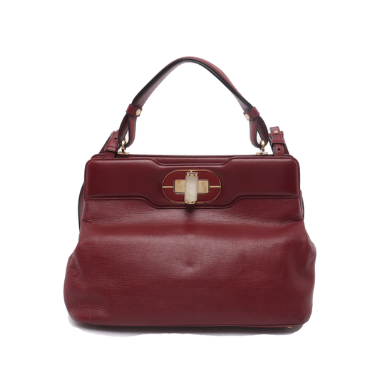 BVLGARI ISABELLA ROSSELLINI Burgundy Cowhide Single Shoulder Bag Handbag Crossbody Golden hardware Removable shoulder strap-(SKU)-931850112