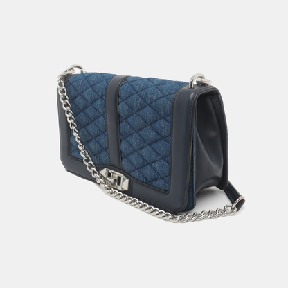 REBECCA MINKOFF Love  Blue Leather Quilted Crossbody Shoulder Bag Silver Hardware Removable shoulder strap-(SKU)-935256758