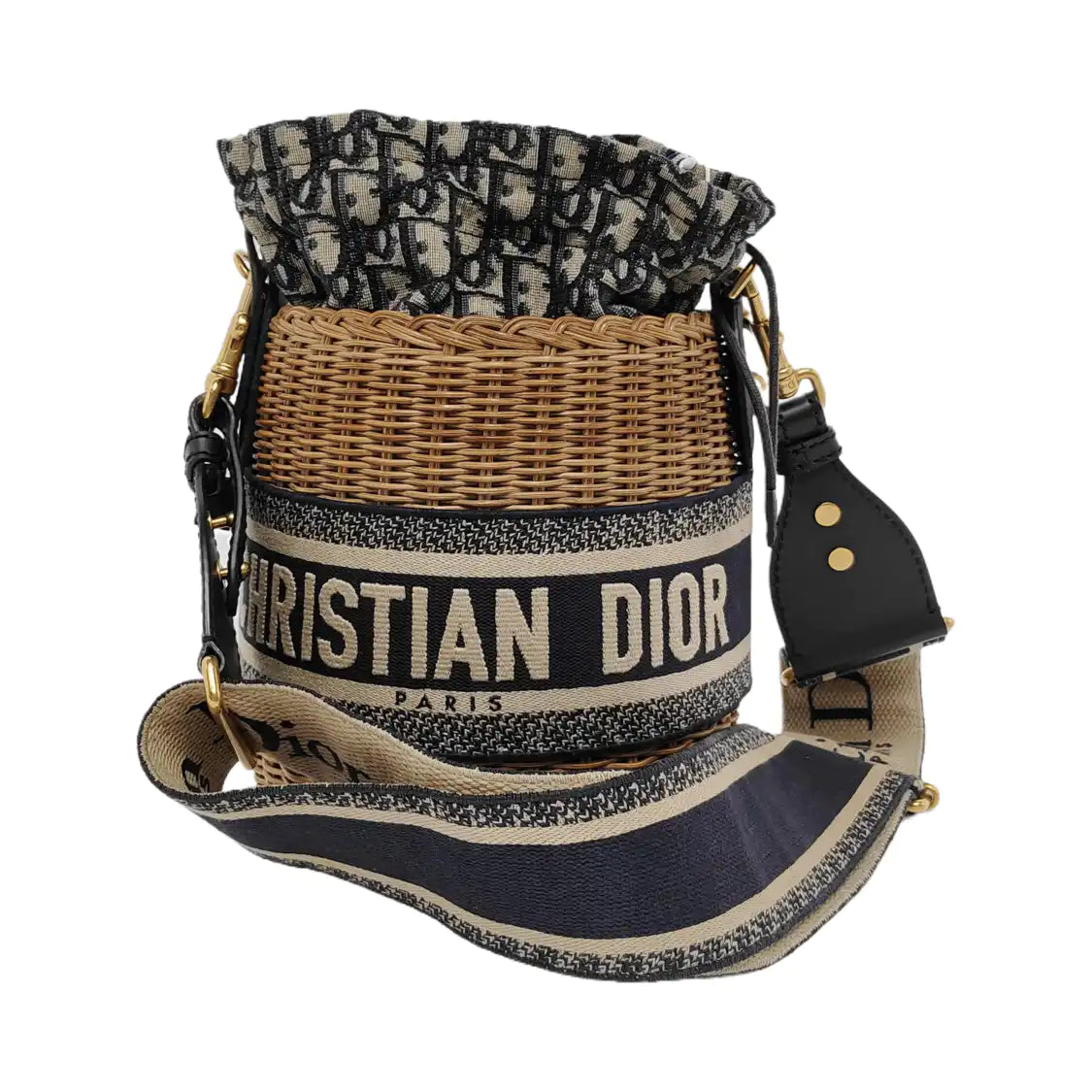 DIOR Wicker Multicolor Woven Embroidery Crossbody Shoulder Bag Gold Hardware Removable Strap-(SKU)-945278148
