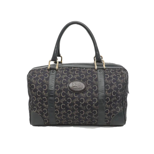 CELINE Dark Blue Canvas Triumphal Arch Handbag Golden hardware-(SKU)-933886003