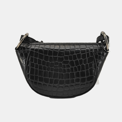 STELLA McCARTNEY Black Leather Texture Inlaid Single Shoulder Bag Silver Hardware Removable shoulder strap-(SKU)-940252437