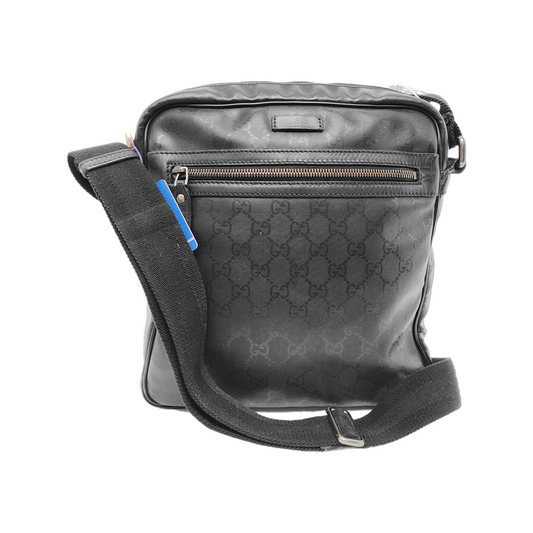 GUCCI Grey Coated Canvas Monogram Single Shoulder Bag Crossbody Silver Hardware-(SKU)-940261237