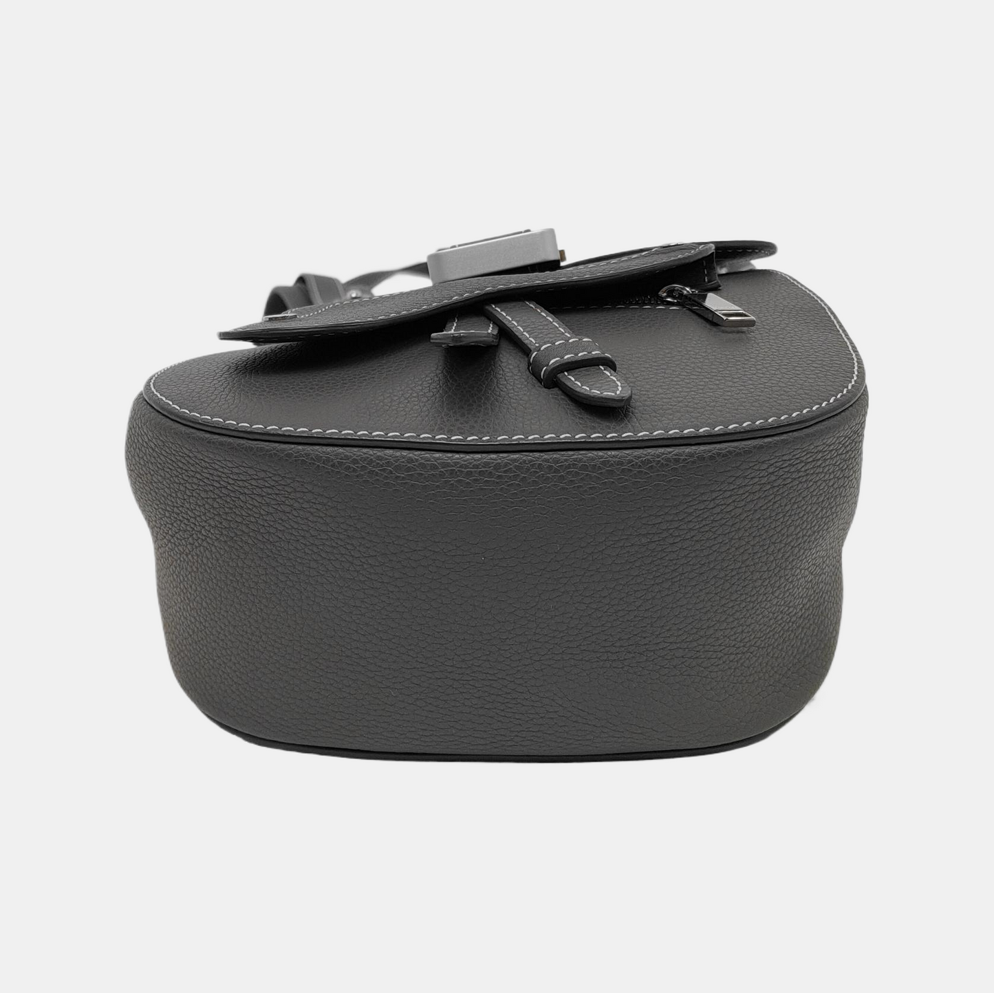 DIOR Gallop Mini Dark Gray Leather Saddle Bag Backpack with Silver Hardware Removable Strap-(SKU)-943857076