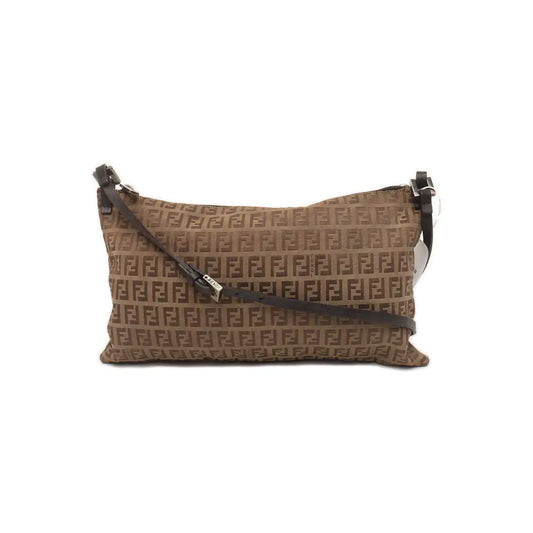 FENDI 棕色织物双F提花Single Shoulder Bag Crossbody Bag Ruthenium color hardware-(SKU)-933631285