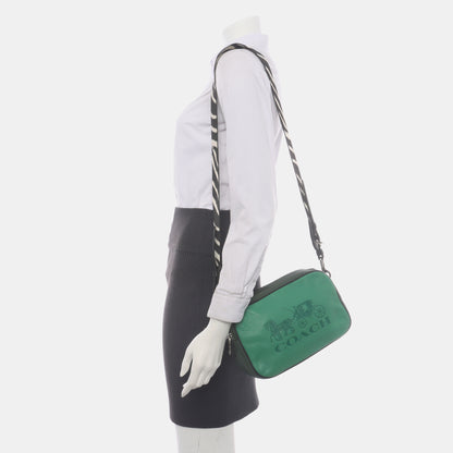 COACH Camera Bag Green Leather Printed Carriage Crossbody Shoulder Bag Handbag Silver Hardware Removable shoulder strap-(SKU)-935012014