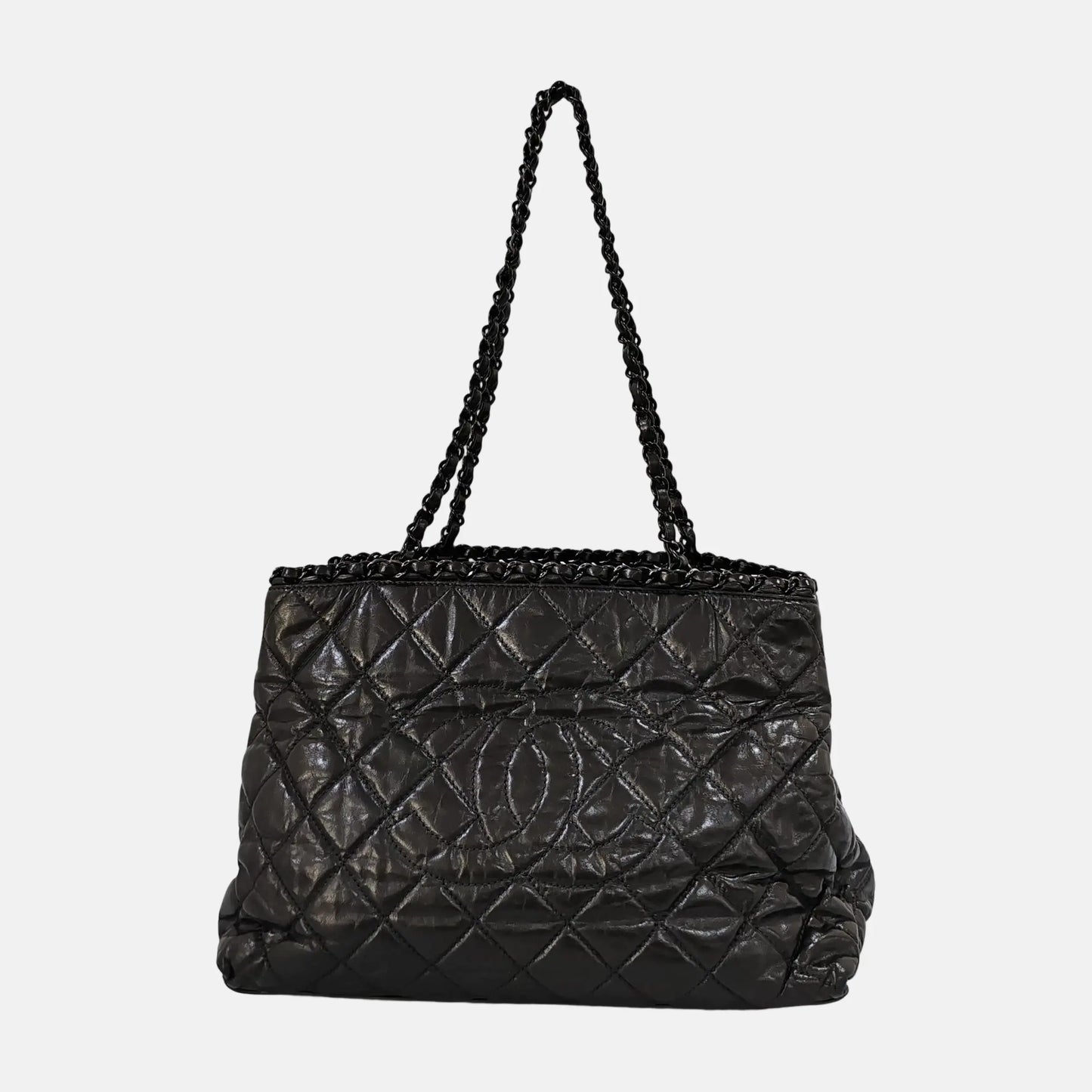 CHANEL CHAIN ME Black Leather Quilted Shoulder Bag, Rhodium-Plated Hardware, 14 Compartments-(SKU)-945537046