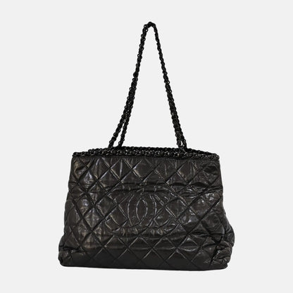 CHANEL CHAIN ME Black Leather Quilted Shoulder Bag, Rhodium-Plated Hardware, 14 Compartments-(SKU)-945537046