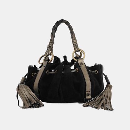 GIVENCHY Tote bag Black suede fringed woven handbag Golden hardware-(SKU)-943630659