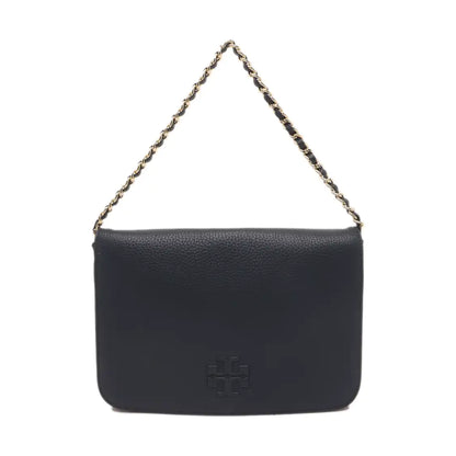 TORY BURCH Dark Blue Leather Shoulder Tote Crossbody Bag Golden hardware Removable shoulder strap-(SKU)-14258983