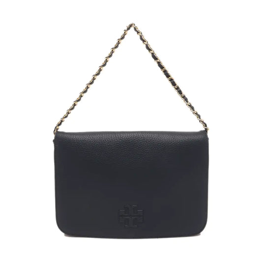 TORY BURCH Dark Blue Leather Shoulder Tote Crossbody Bag Golden hardware Removable shoulder strap-(SKU)-14258983