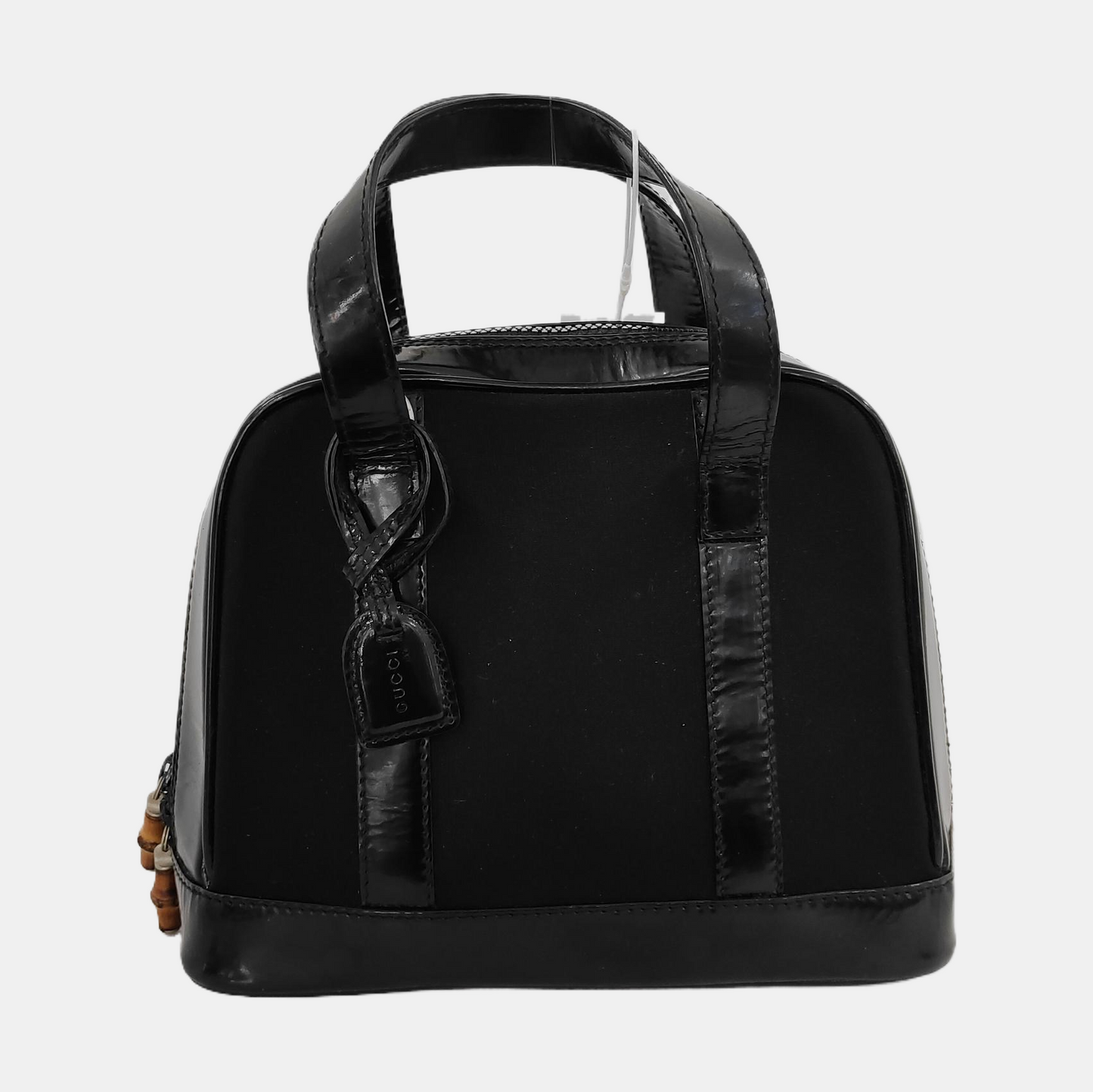 GUCCI Black Fabric Bamboo Handle Handbag Silver Hardware-(SKU)-945627916