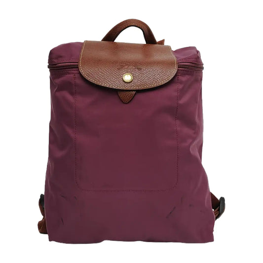 LONGCHAMP Le Pliage Medium size Plum Red Nylon Backpack Handbag Golden hardware-(SKU)-942661340