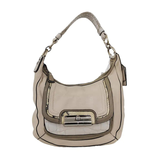 COACH Beige Leather Stamped Single Shoulder Bag Handbag Silver Hardware-(SKU)-943932252