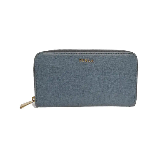 FURLA Blue Leather Embossed Wallet Golden hardware-(SKU)-940647077