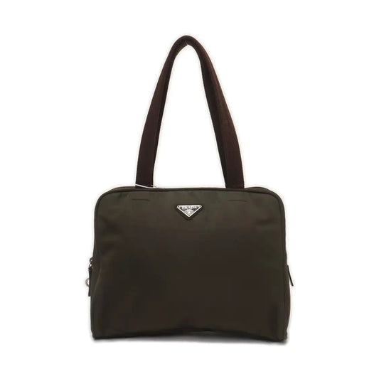 PRADA Tote bag Green Nylon Logo Handbag Silver Green Hardware-(SKU)-935552003