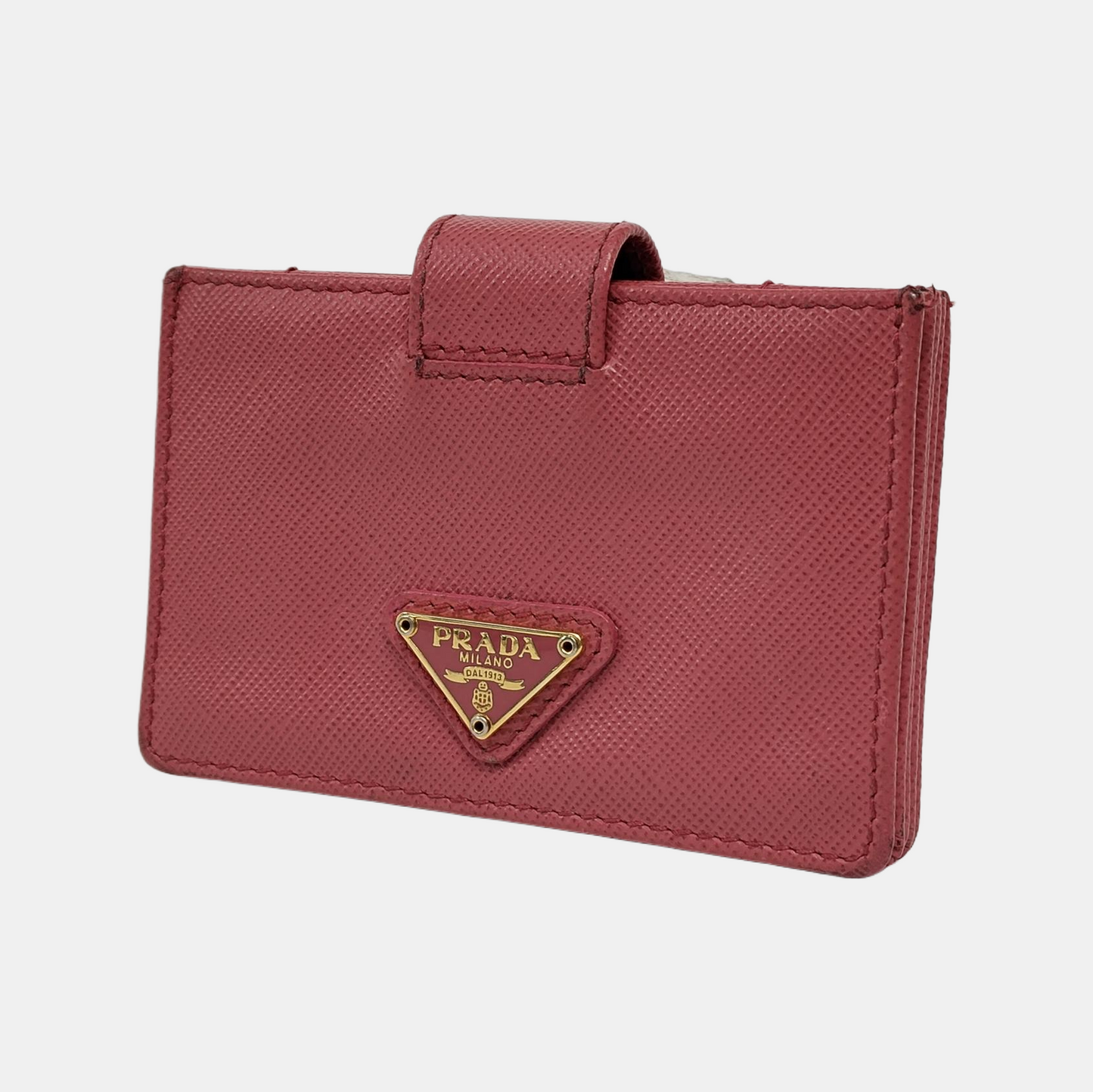 PRADA Bauletto Saffiano Red cowhide logo crosshatch card case Golden hardware-(SKU)-945254462