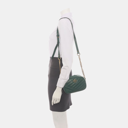 TORY BURCH Kira Small size Dark Green Sheepskin Quilted Crossbody Single Shoulder Bag Golden hardware-(SKU)-936318377