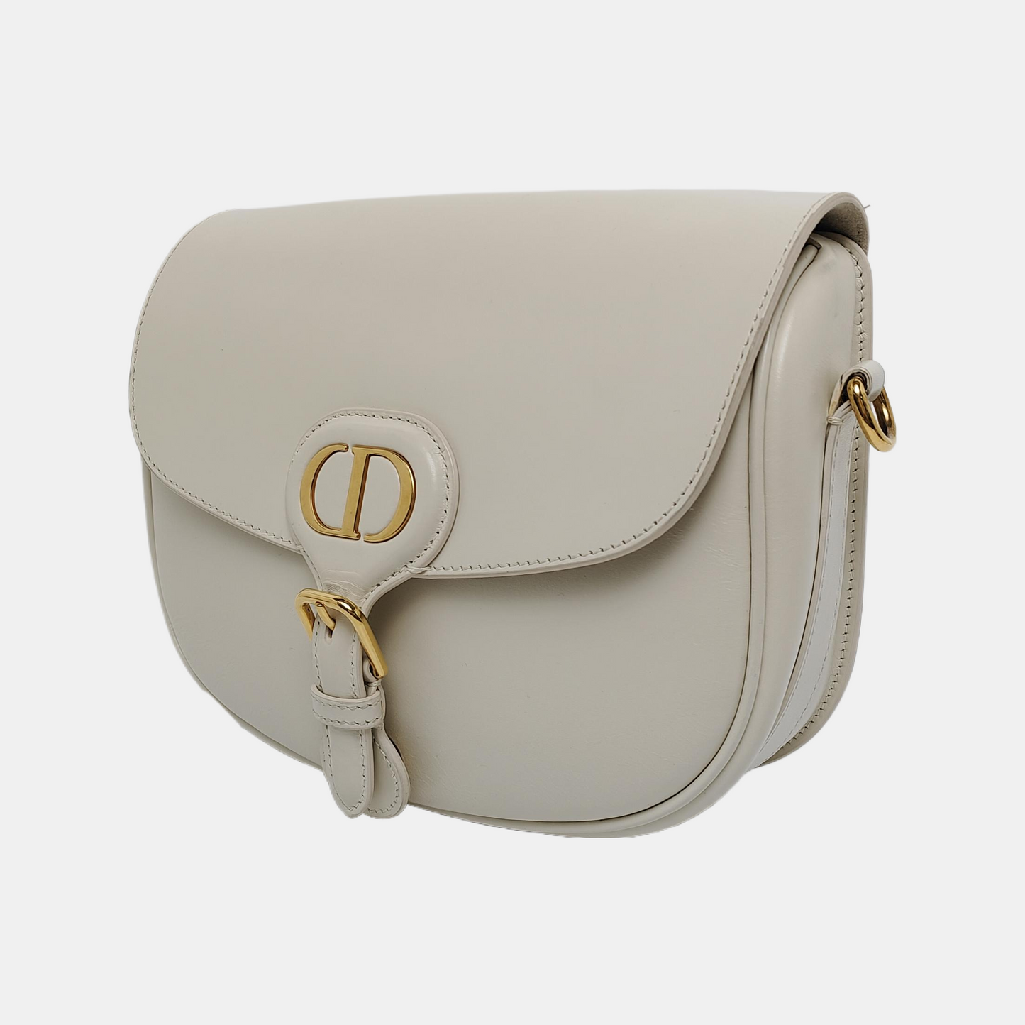 DIOR Bobby Medium Size White Calfskin Shoulder Bag Handbag Golden Hardware Detachable Shoulder Strap-(SKU)-940890258