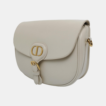 DIOR Bobby Medium Size White Calfskin Shoulder Bag Handbag Golden Hardware Detachable Shoulder Strap-(SKU)-940890258