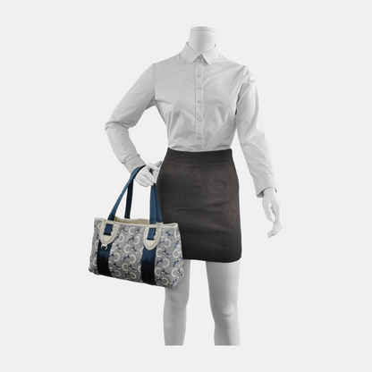 CELINE Tote bag Light gray coated canvas floral single shoulder bag handbag Silver Hardware-(SKU)-941849748