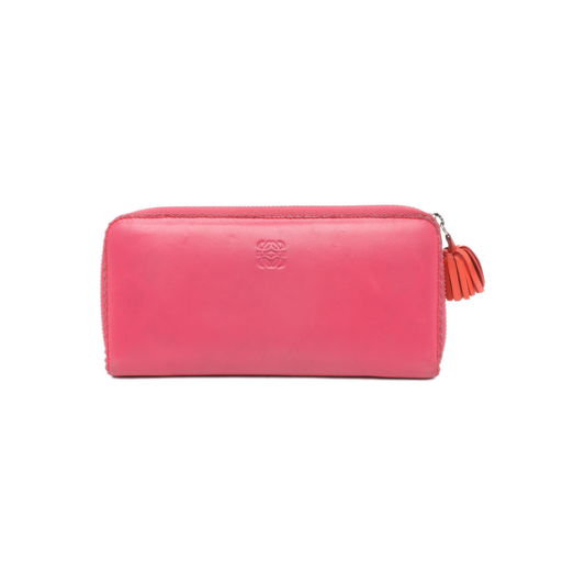 LOEWE Fuchsia cowhide tassel wallet Silver Hardware-(SKU)-13122105