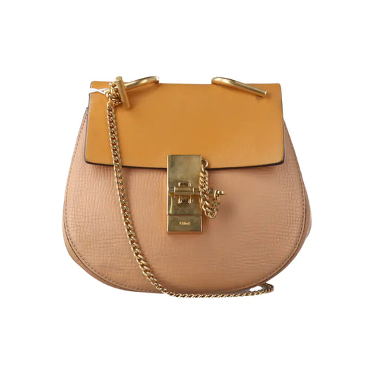 Chloé Drew mini Nude Pink Cowhide Piggy Bag Crossbody Bag Single Shoulder Bag Golden hardware-(SKU)-929848200