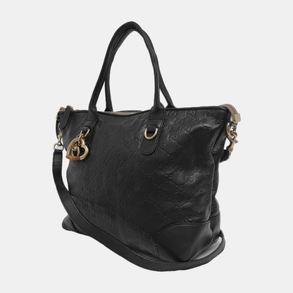 GUCCI Heart Bit Black Cowhide Monogrammed Tote Handbag Single Shoulder Bag Golden hardware Removable shoulder strap-(SKU)-944990688