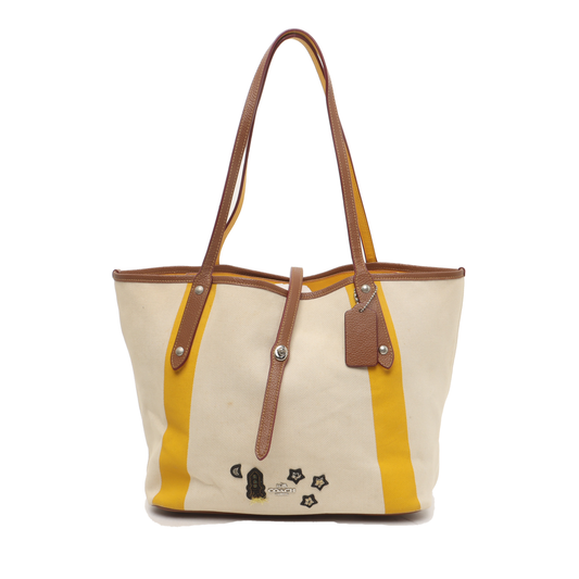 COACH Beige Canvas Single Shoulder Bag Handbag Silver Hardware-(SKU)-939589113