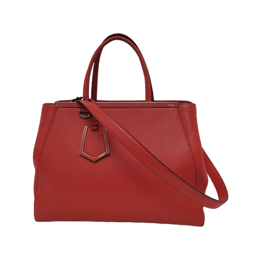 FENDI 2 Jours Medium size Red Calf Leather Crossbody Shoulder Bag Tote Silver Hardware Removable shoulder strap-(SKU)-945410745