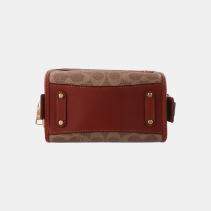 COACH ROGUE Khaki Coated Canvas Monogrammed Print Crossbody Bag Golden hardware Removable shoulder strap-(SKU)-929195258