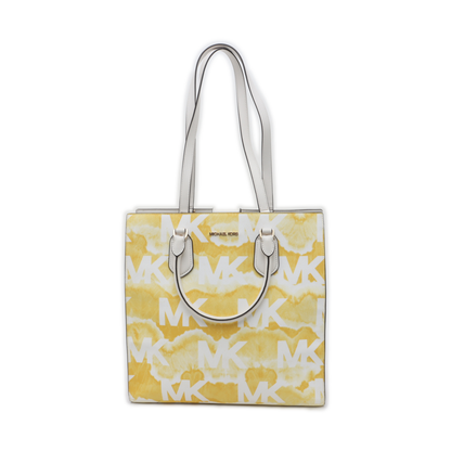 MICHAEL KORS Mercer Yellow Coated Canvas Monogrammed Single Shoulder Bag Handbag Golden hardware-(SKU)-937777221