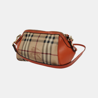 BURBERRY Beige Coated Canvas Warhorse Plaid Single Shoulder Bag Clutch Crossbody Golden hardware Removable shoulder strap-(SKU)-941127528