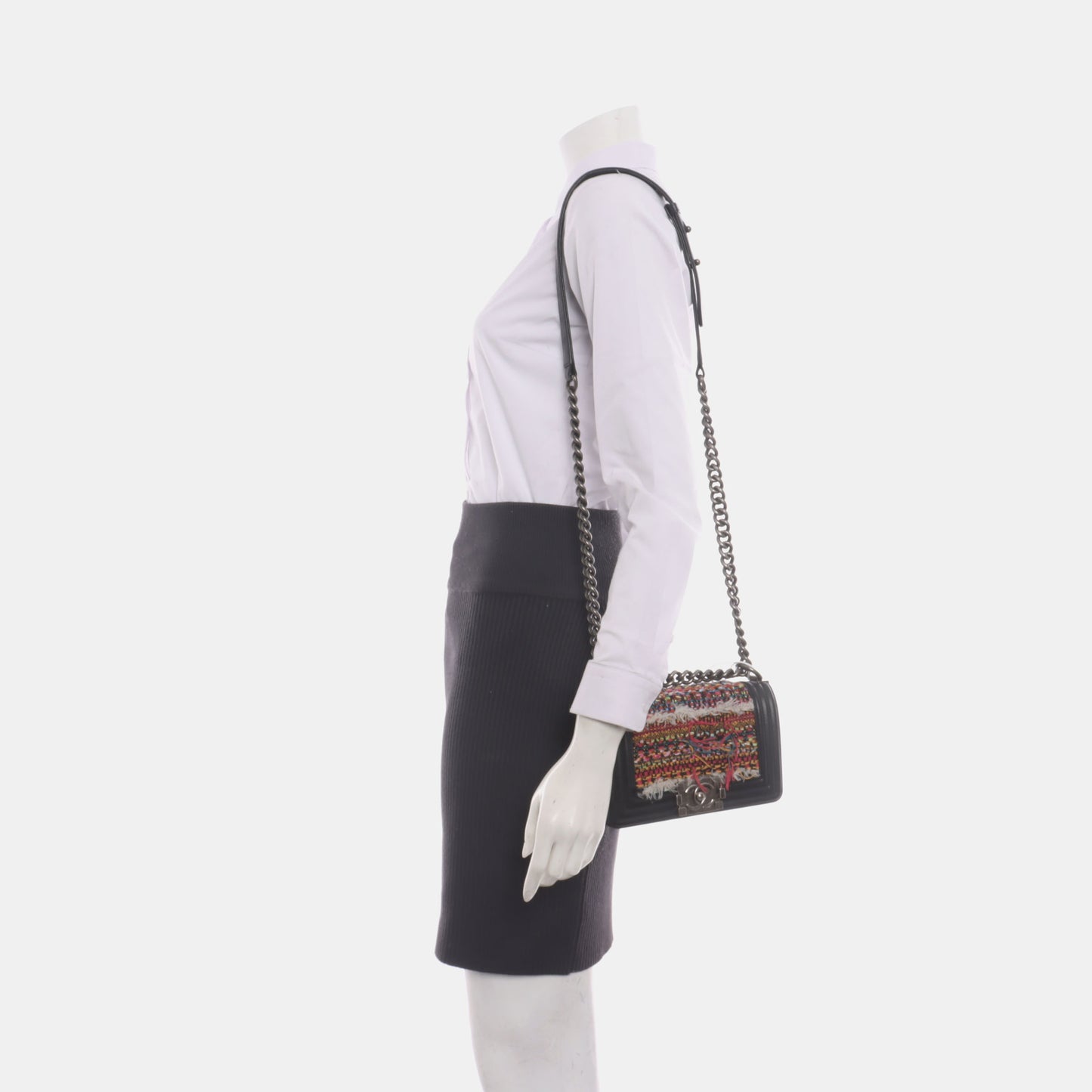 CHANEL BOY CHANEL Small Multicolor Embossed Leather Shoulder Bag Crossbody Palladium Hardware 20 Clasp Removable Strap-(SKU)-931095123