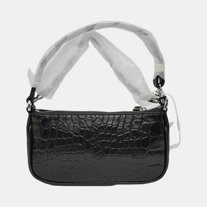 BY FAR Black Leather Crocodile Pattern Handbag Silver Hardware-(SKU)-944296444
