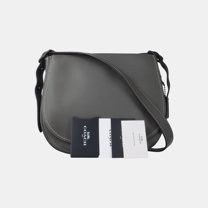 COACH SADDLE Gray leather crossbody single shoulder bag Black hardware Removable shoulder strap-(SKU)-932256406