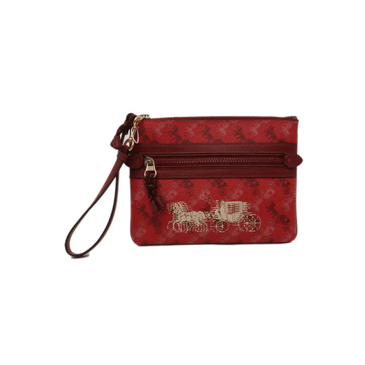 COACH ACADEMY Red Coated Canvas Carriage Tote Bag Clutch Golden hardware-(SKU)-14078006