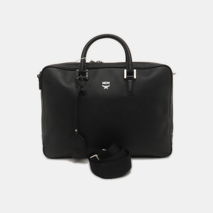 MCM Black Leather Single Shoulder Bag Handbag Crossbody Silver Hardware Removable shoulder strap-(SKU)-935548378