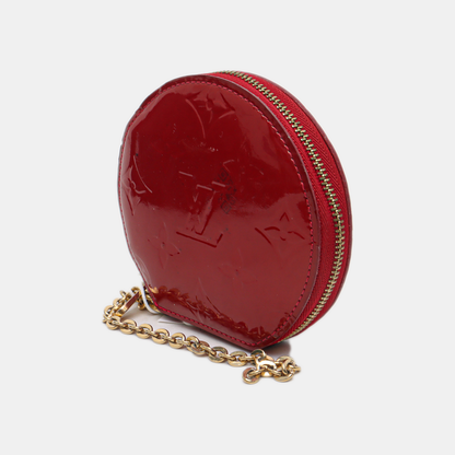 LOUIS VUITTON PORTE MONNAIE COUER Red Patent Leather Monogram Embossed Mini Wallet Golden hardware-(SKU)-14407174