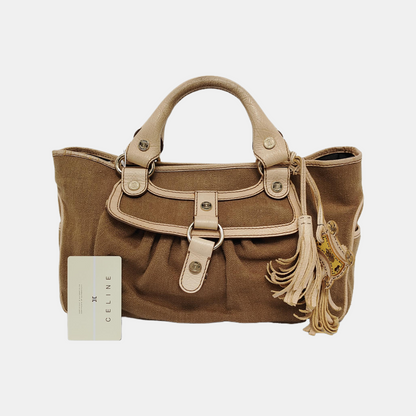 CELINE BOOGIE Khaki Canvas Tote Bag Golden hardware-(SKU)-945694402