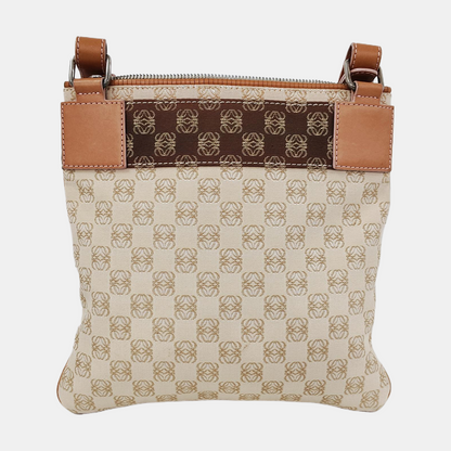 LOEWE Khaki canvas old flower floral single shoulder bag crossbody bag Silver Hardware Removable shoulder strap-(SKU)-944298233