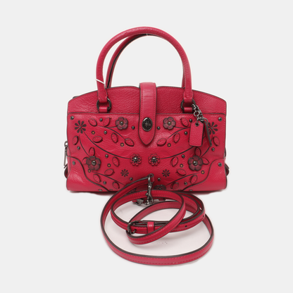 COACH MERCER Fuchsia Leather Studs Carriage Single Shoulder Bag Crossbody Handbag Black hardware Removable shoulder strap-(SKU)-934322406