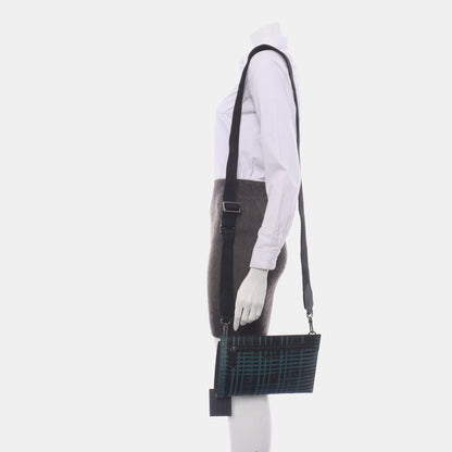 Ermenegildo Zegna Black Coated Canvas Printed Crossbody Bag Handbag Silver Hardware Removable shoulder strap-(SKU)-13762939