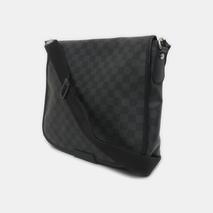 LOUIS VUITTON DANIEL Gray Coated Canvas Checkerboard Single Shoulder Bag Crossbody Bag Silver Hardware-(SKU)-938485828