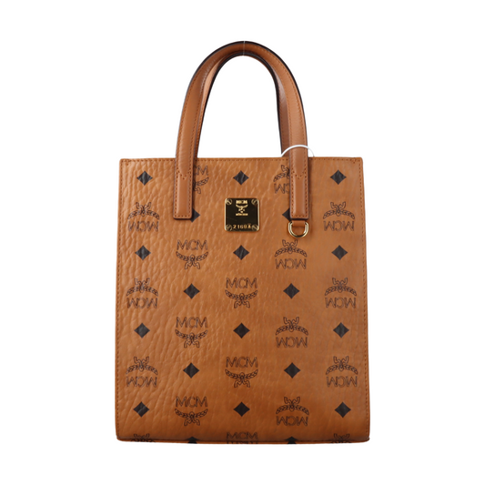 MCM KLASSIK mini Cognac Coated Canvas Monogram Single Shoulder Bag Golden hardware Removable shoulder strap-(SKU)-14432552