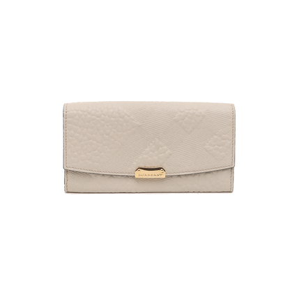 BURBERRY Langley Gray Cowhide Embossed Wallet Golden hardware-(SKU)-14390190