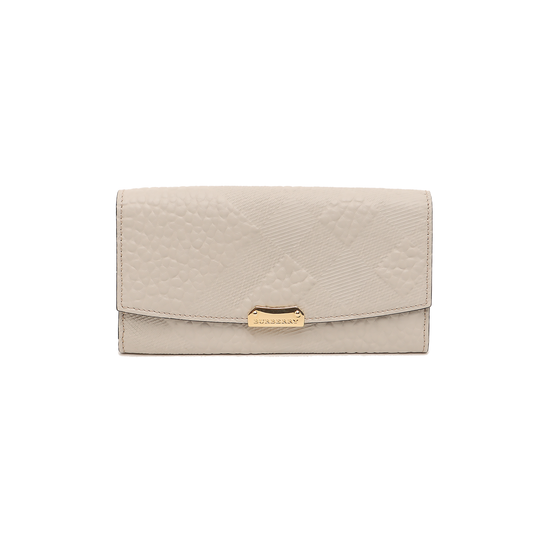 BURBERRY Langley Gray Cowhide Embossed Wallet Golden hardware-(SKU)-14390190