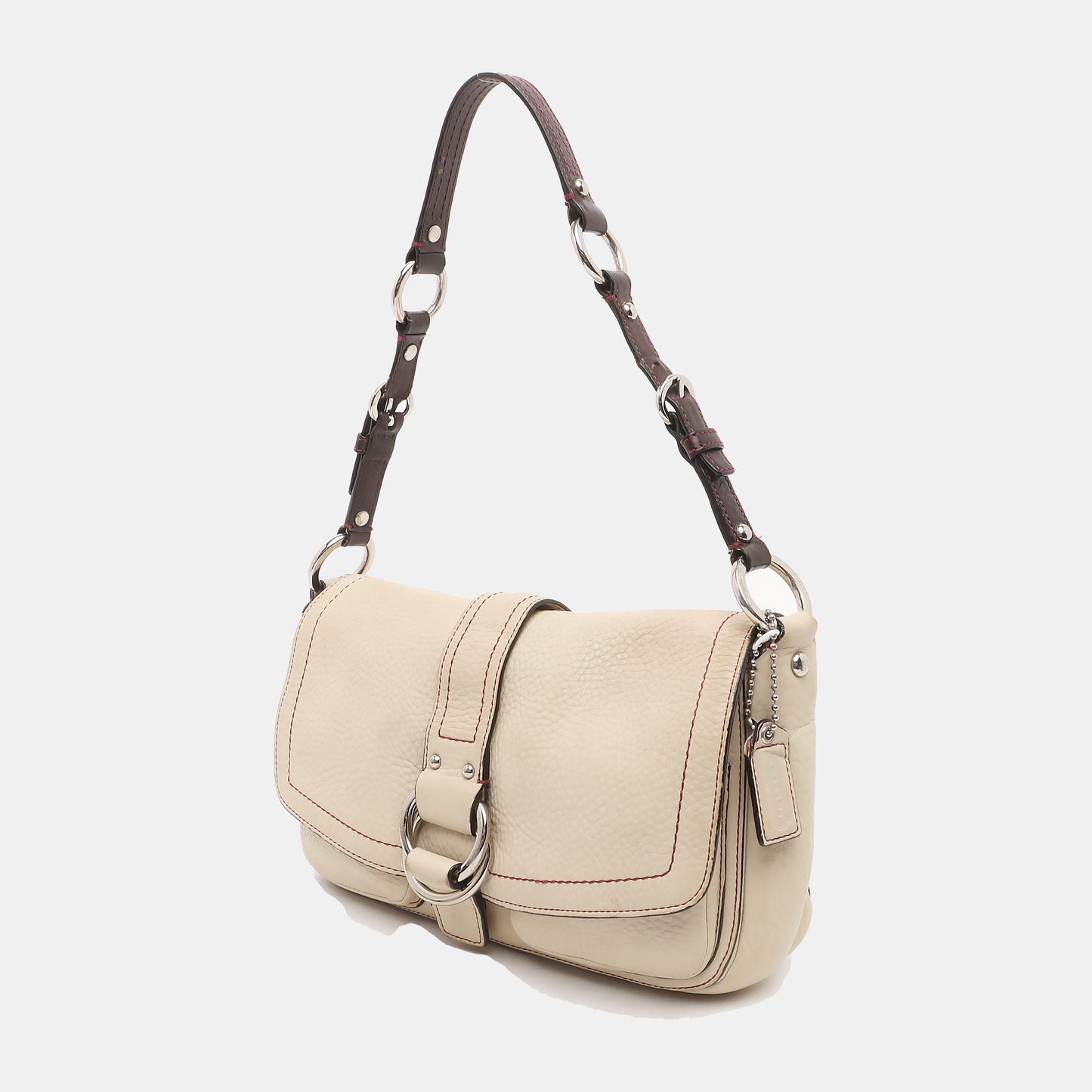 COACH Beige Leather Single Shoulder Bag Handbag Silver Hardware Removable shoulder strap-(SKU)-929326305
