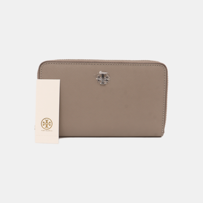 TORY BURCH Gray Leather Embossed Wallet Silver Hardware-(SKU)-14016199